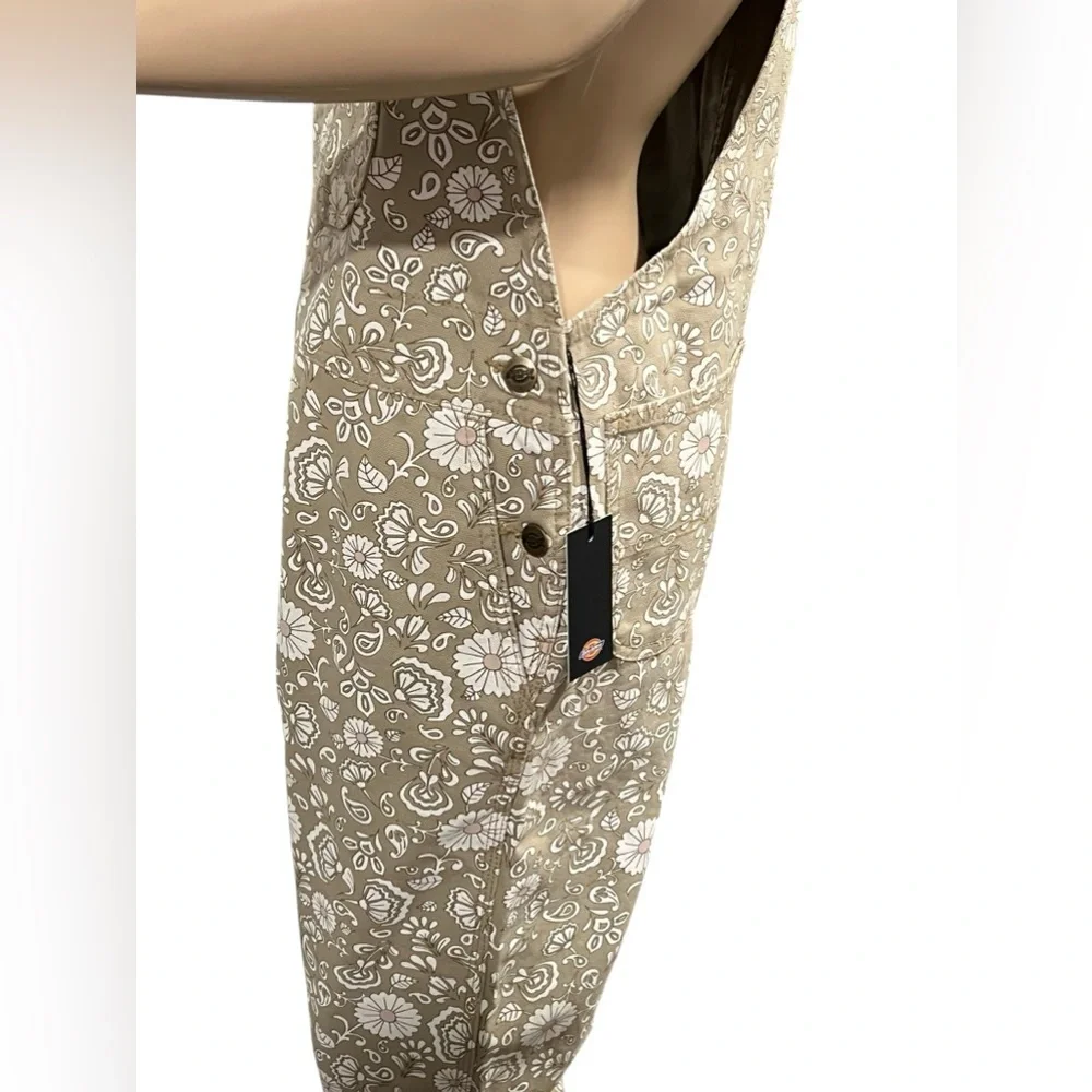 DICKIES overalls Womens Ellis Bohemian floral beige duck canvas Size M - Picture 8 of 16